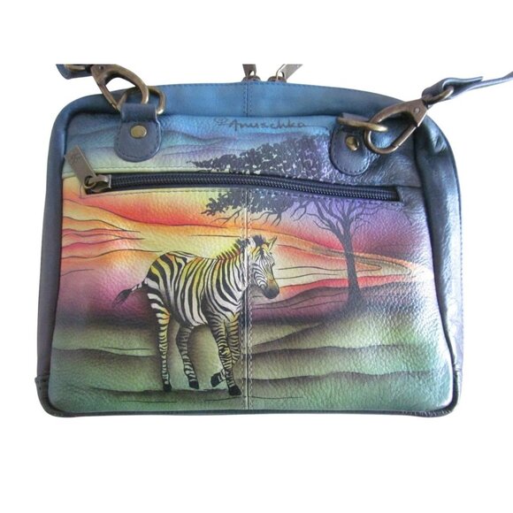 Anuschka Genuine Leather Hand-Painted Crossbody Bag with Zebra Sunset Design - Picture 1 of 16